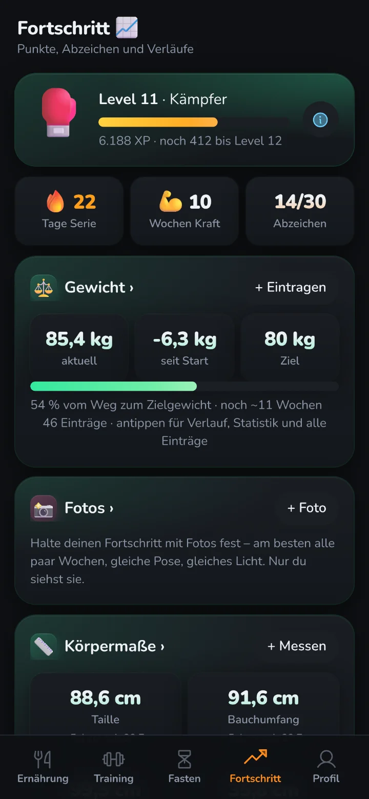 Fortschritt mit Level und Abzeichen